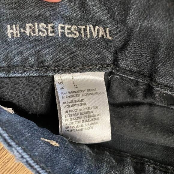 American Eagle Hi-Rise Festival Shorts Black Distressed Stretch Denim Size 6 - Picture 5 of 6
